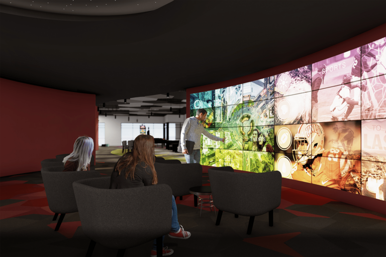 rendering of showing large video board