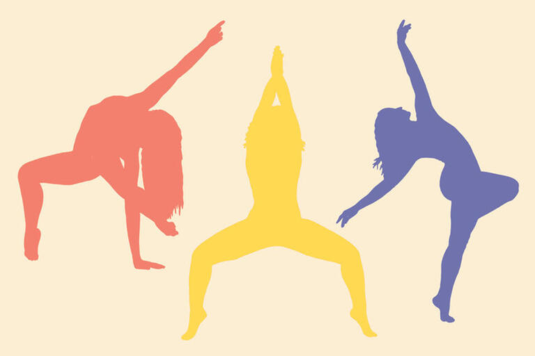 Silhouettes of dancers in different colors