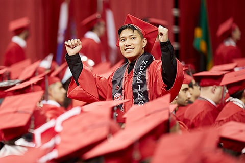 Crowd of graduates at commencement