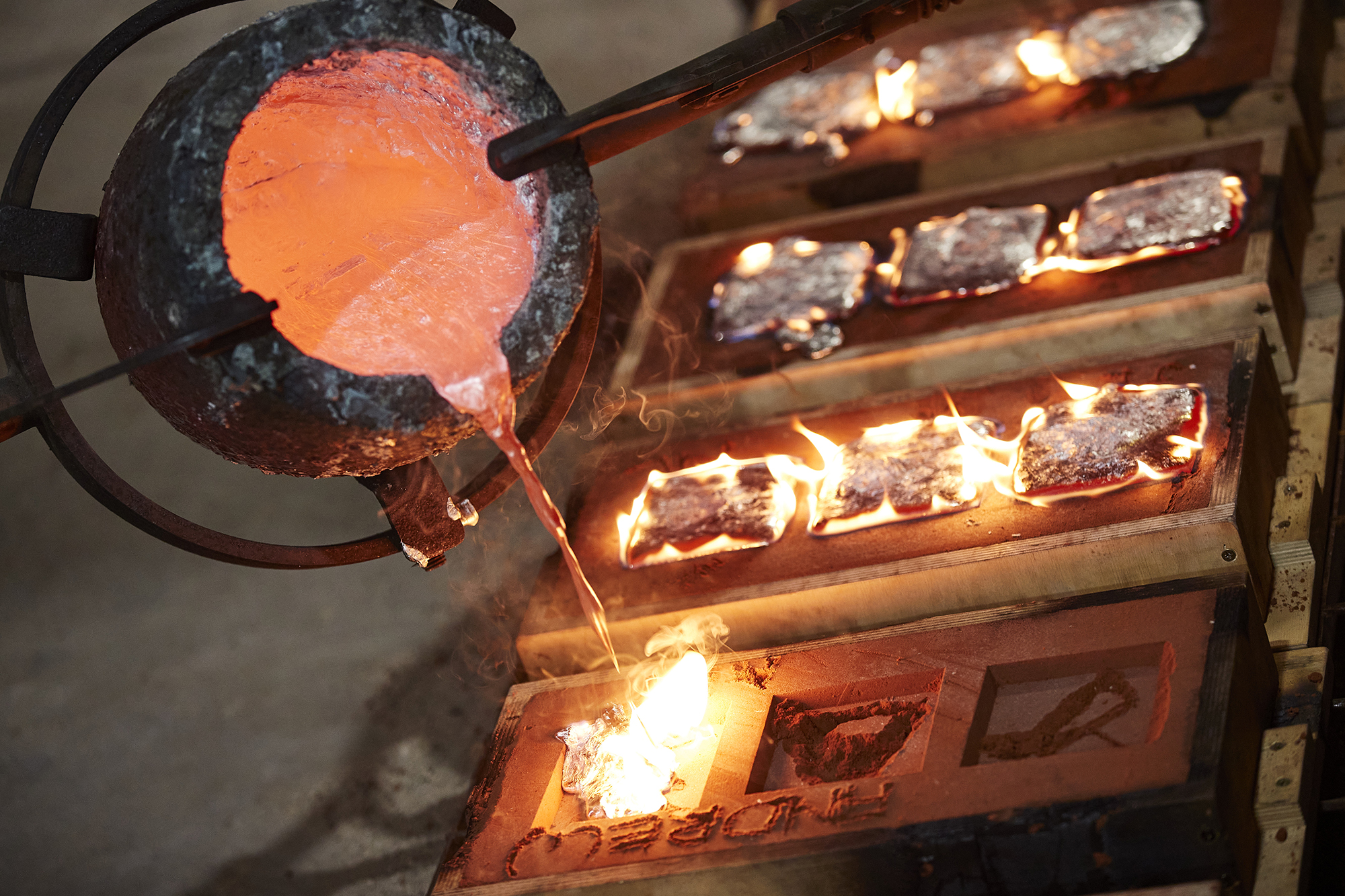 hot molten metal being poured