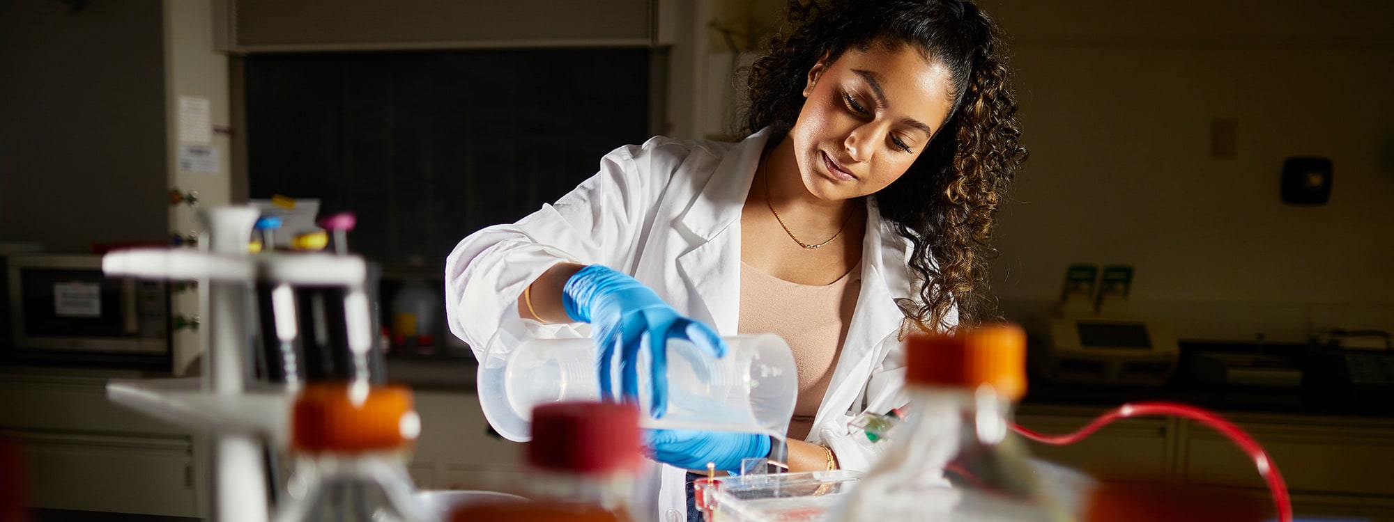 Student working in science lab