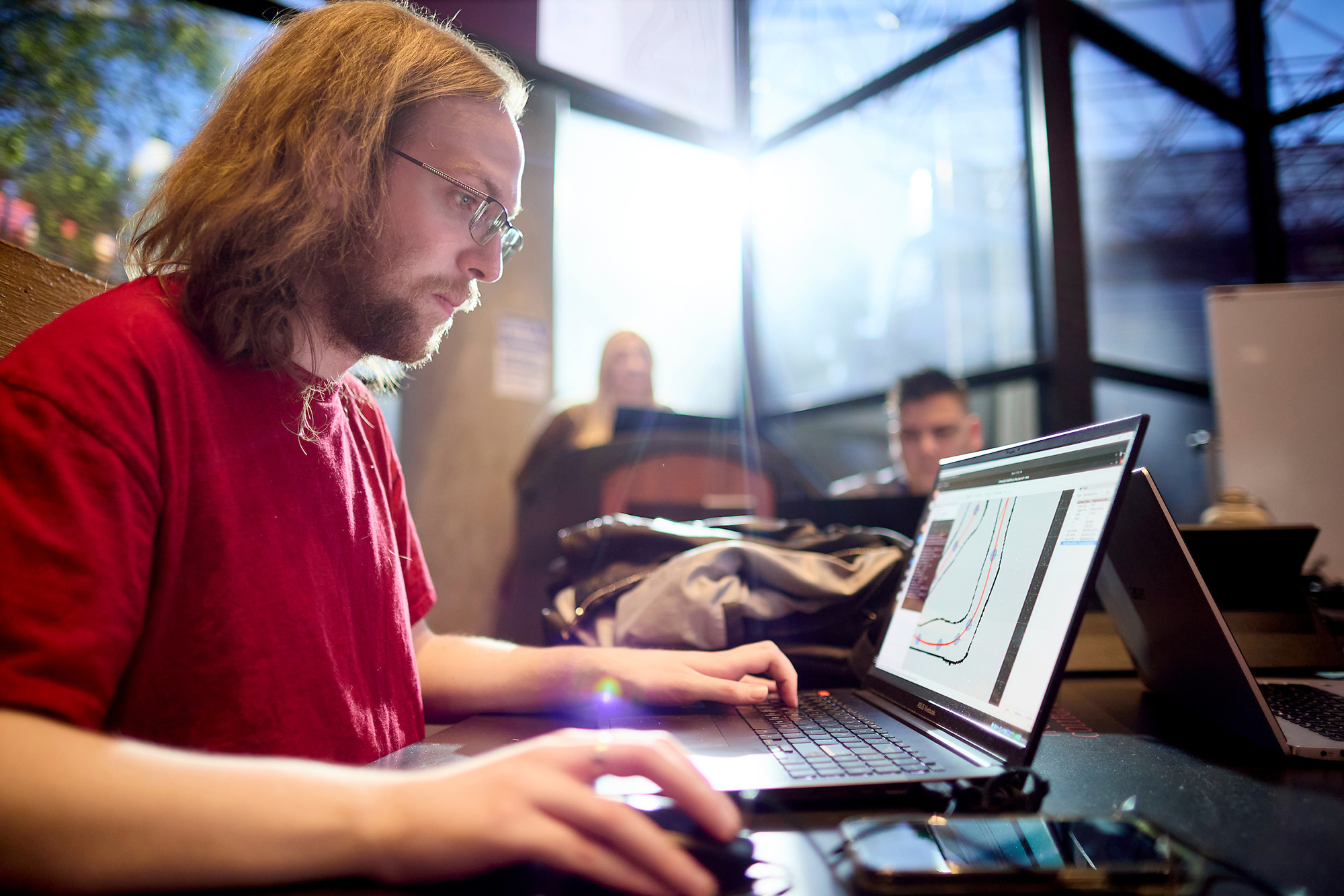 Young man working on a laptop