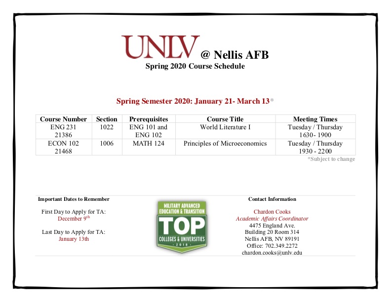 UNLV/Nellis AFB Office Academic Advising University of Nevada, Las