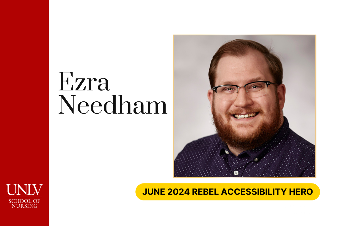 A photo of Ezra Needham with text: &quot;Ezra Needham, June 2024 Rebel Accessibility Hero&quot;