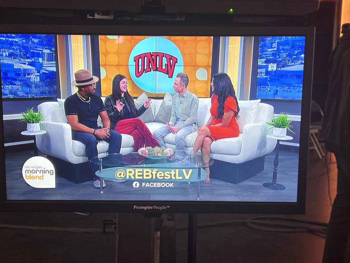 Christopher Edwards along with Mistie Ragle on the television set of the Morning Blend talking about RebFest 2024.