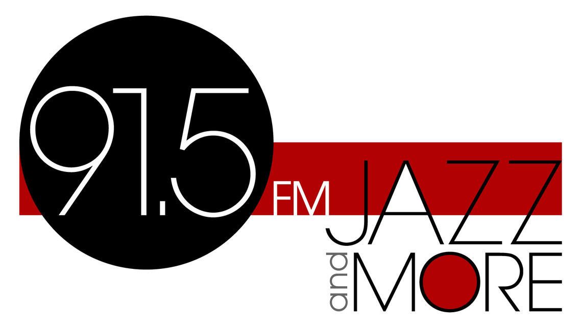 91.5 Jazz and More logo with 91.5 shown in a black circle, with the letters F, M, in white and the words Jazz and More in black letters.