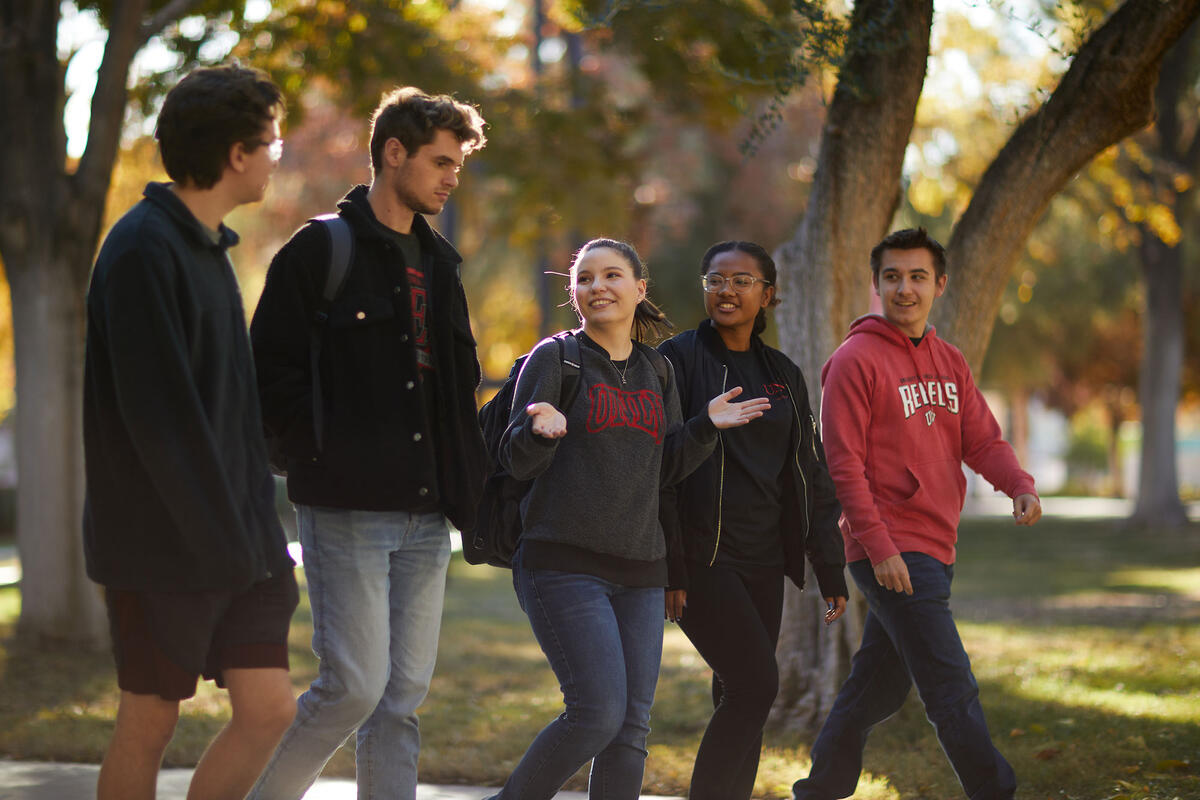 A group of people walking in the field