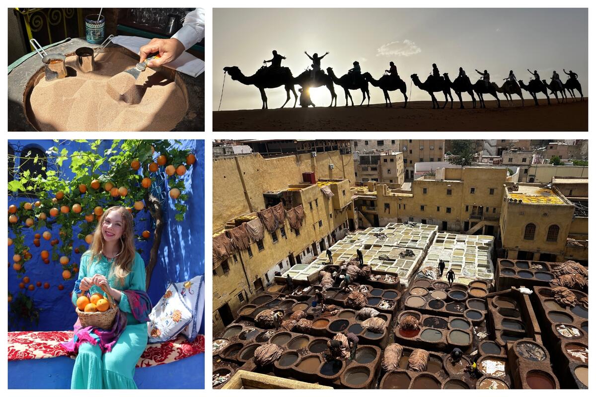 collage of four photos with scenes from Morocco