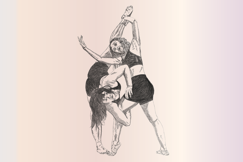 two illustrated contemporary figures dancing