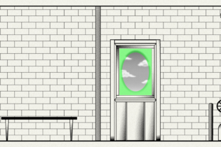 Graphic of brick wall and a portal