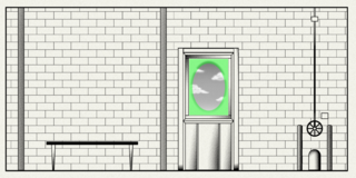 Graphic of brick wall and a portal