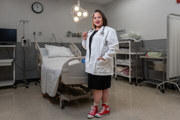 UNLV School of Nursing professor Janice Enriquez poses in an empty exam room.