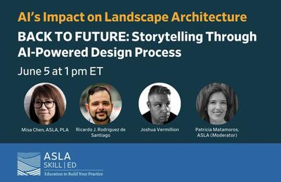 Flyer with speaker headshots and headline: BACK TO FUTURE: Storytelling Through AI-Powered Design Process