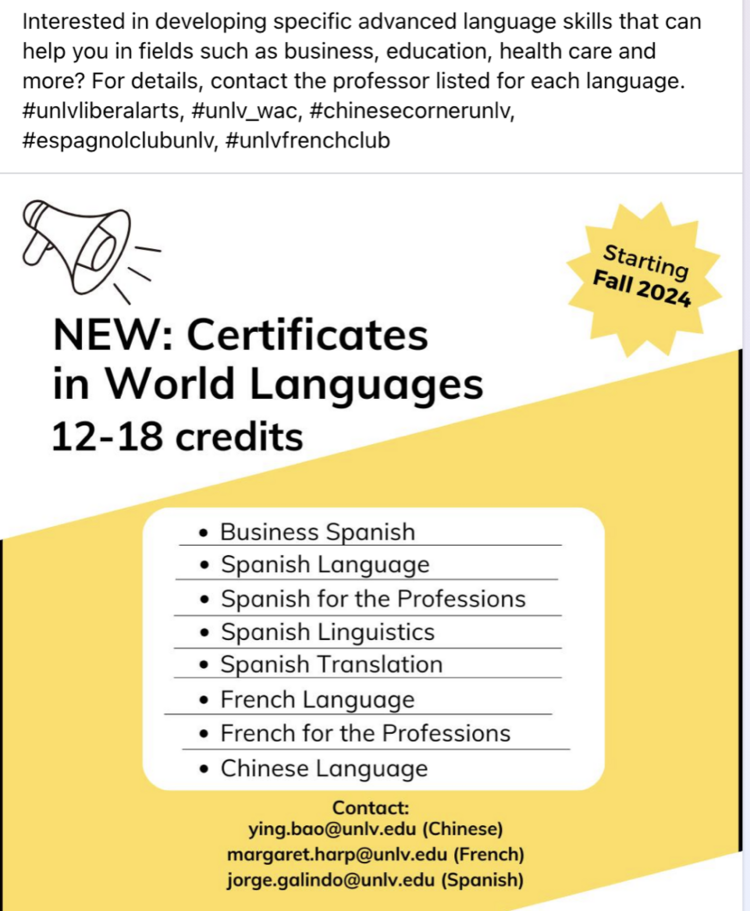 NEW: Certificates in World Languages | | University of Nevada, Las Vegas