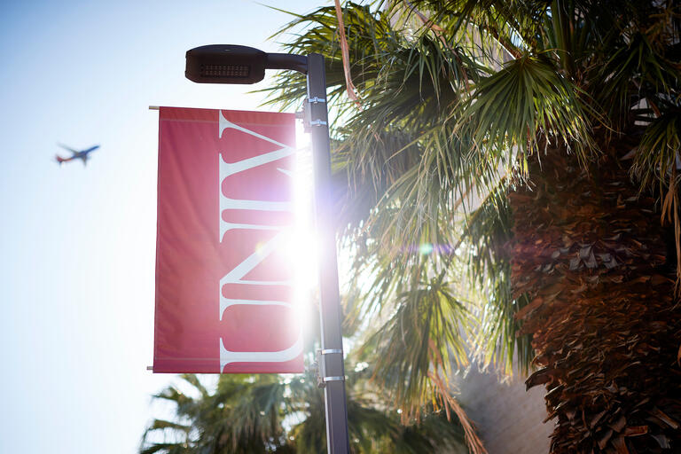UNLV banner with a plane flying in background