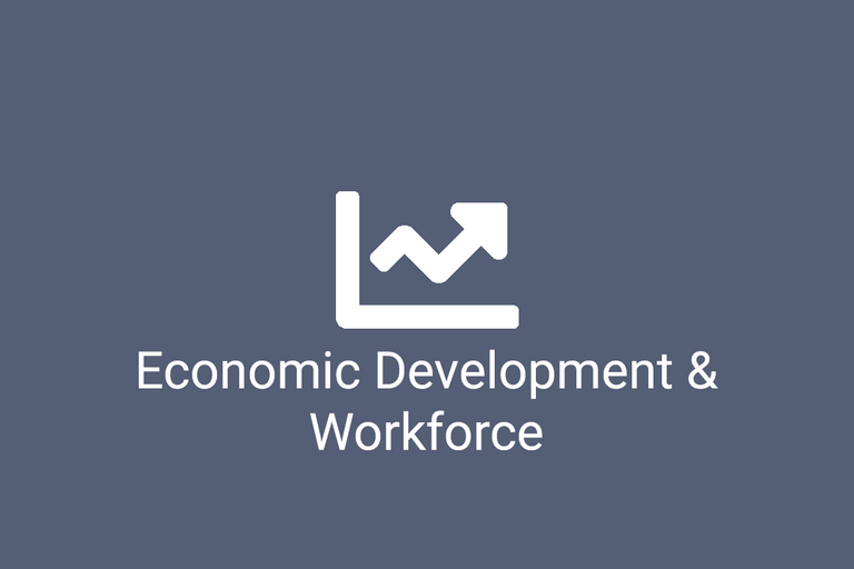 Clipart image of line graph with text Economic Development and Workforce