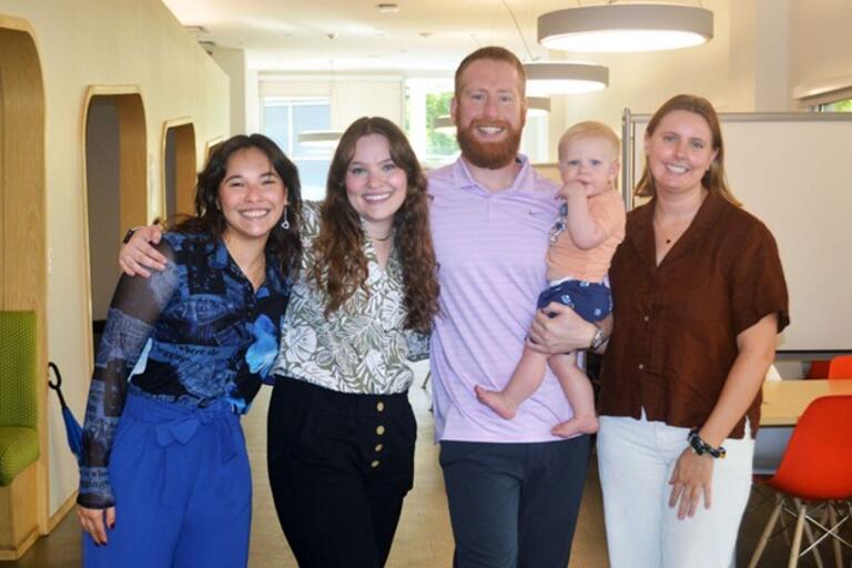 Isabella Romero, Kira Kramer and Conner McCubbin and Katie Wells with their son.