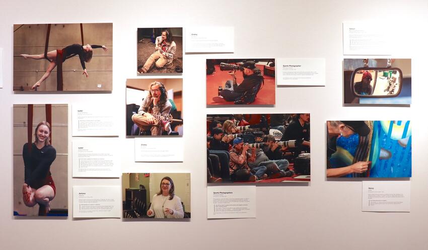 Photographs displayed on an art gallery wall