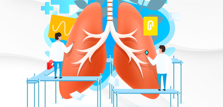 A graphic of lungs with two doctors