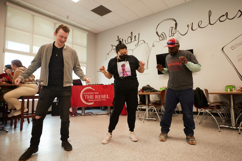 Students dancing in the dining commons.