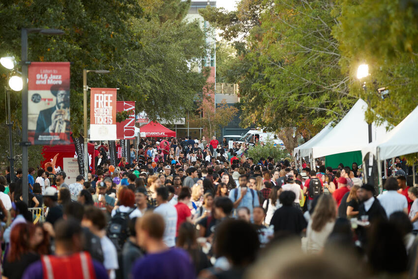The crowd on campus at the homecoming festival