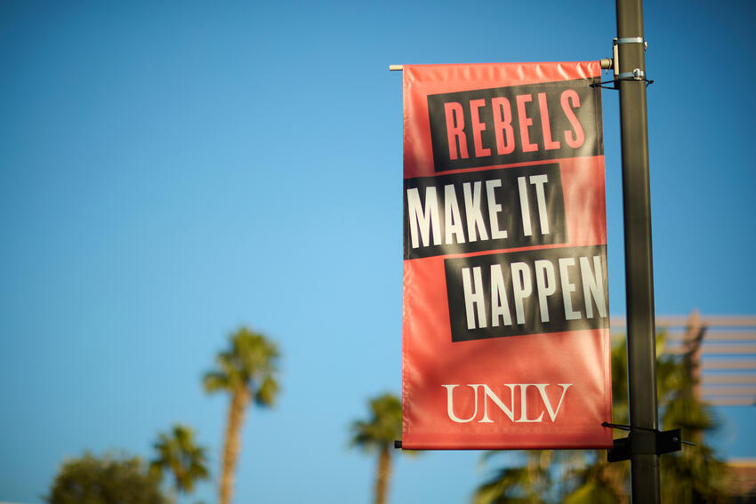 Rebels Make It Happen signage on campus