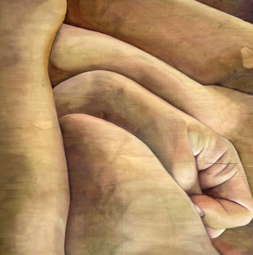 Clarice Tara Cuda. In Your Hands, 2022. Watercolor on Wood.  48” x  48”