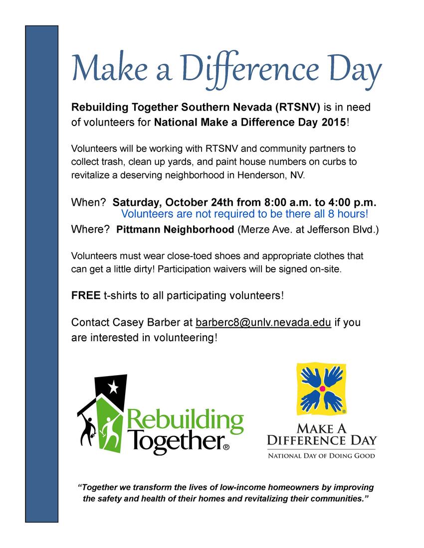 National Make A Difference Day Calendar University Of Nevada Las Vegas